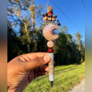 Custom Made Beaded Moon and Owl Rhinestone Pen